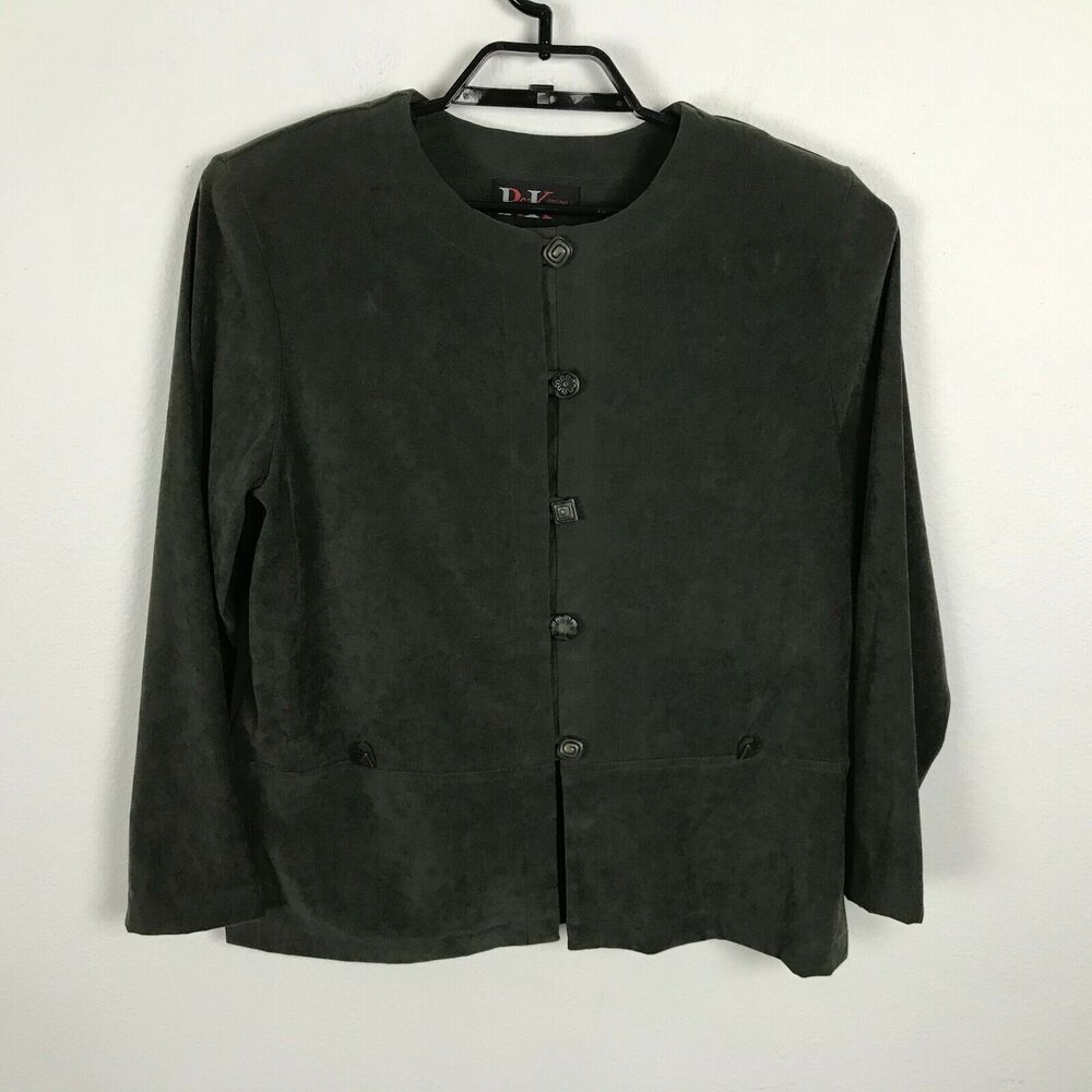 R&K Originals Blouse Petite Size 10P Polyester Blend Green Button Up Long Sleeve